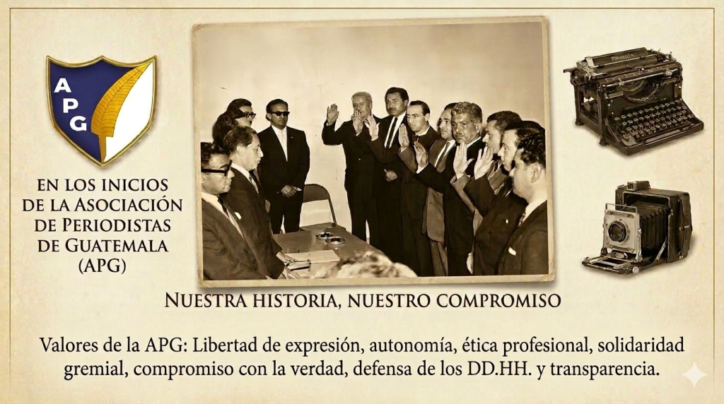 Ilustración histórica conmemorativa. Imagen recreada digitalmente a partir de la fotografía original de la fundación de la APG. Los rostros son representaciones ilustrativas de los fundadores reales con el fin de contextualizar los valores de la asociación.