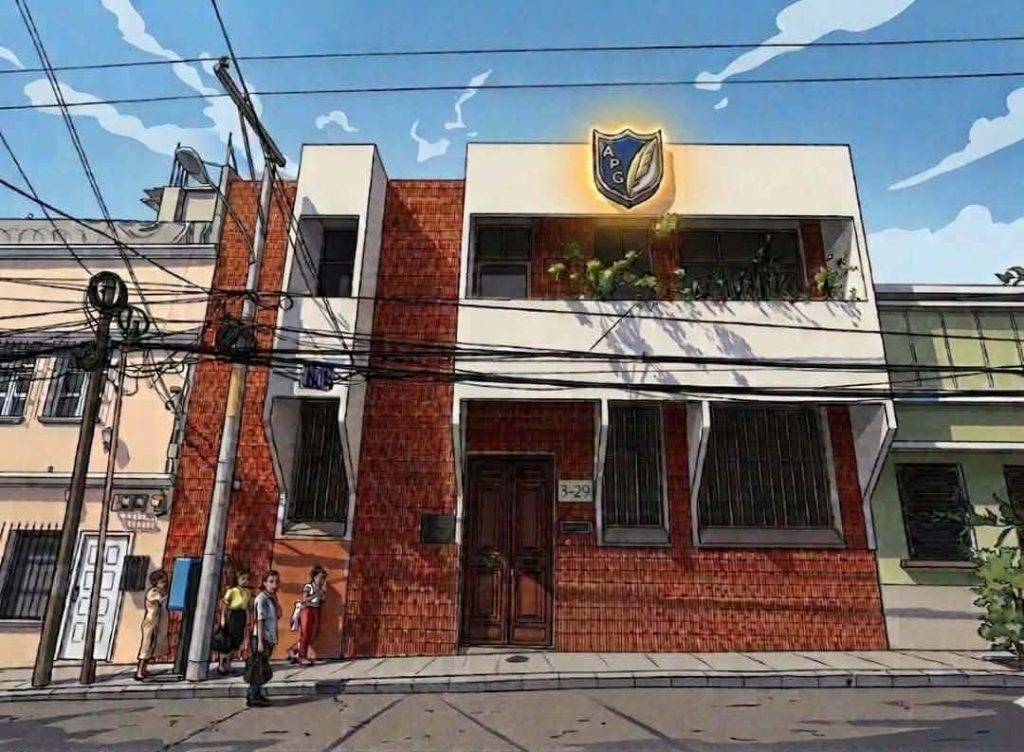 La Casa del Periodista Sede de la Asociación de Periodistas de Guatemala 14 calle 3-29, zona 1, Ciudad de Guatemala. Foto generada con IA.